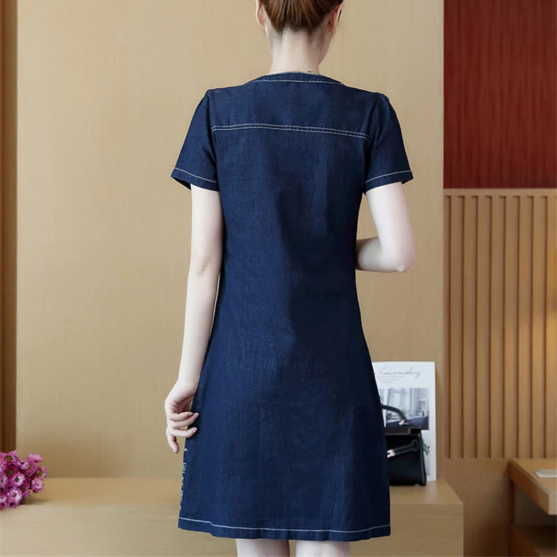 Denim Dress for Women 2022 New Summer Casual Jeans Dress Embroidery With Button Sexy Denim Mini Dress Vestidos 5XL R96