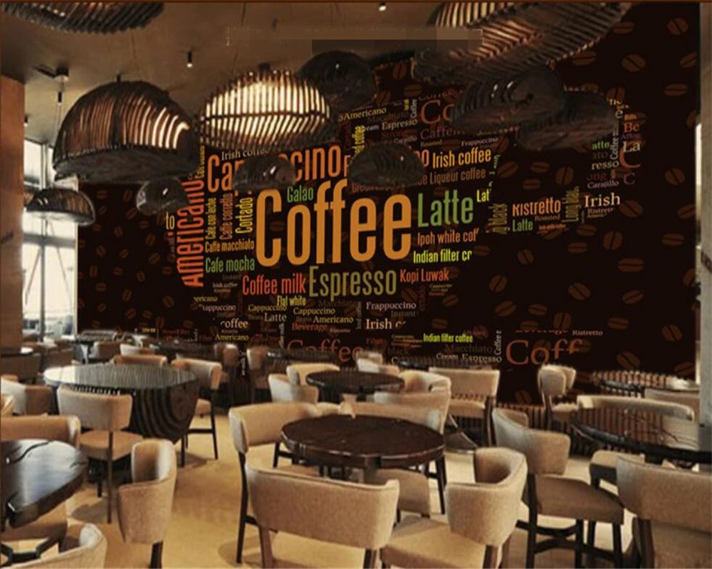 

beibehang Custom 3d photo wall paper Alphabet coffee cup Coffee shop decorative background wallpaper for walls 3 d papier peint