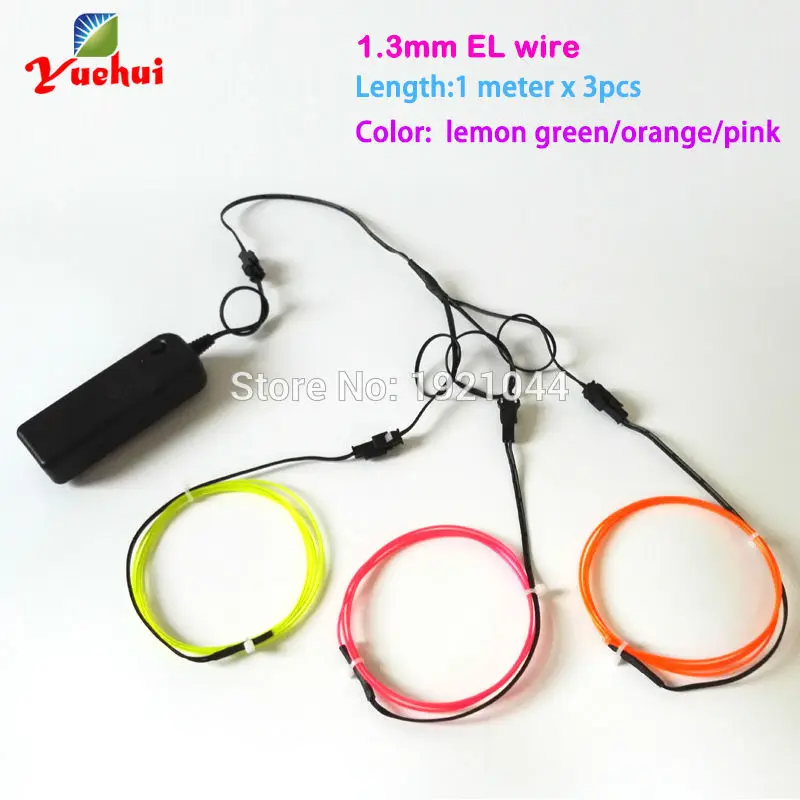 Flexible Neon Glow Light Cable Rope, Car Party Decorations, 3Meters, Lemon, Green, Orange, Pink Color, 1.3mm EL Wire, 3V