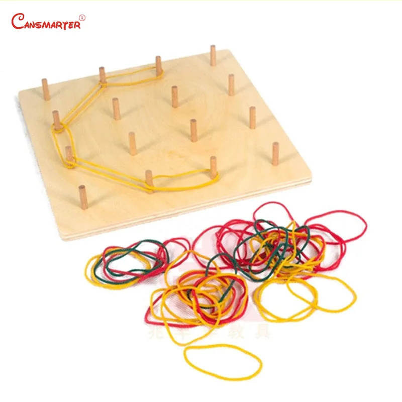 

Sensorial Toys Materials Montessori Board Math Toy Children 3-6 Years Preschool Wooden Games Geometric Rubber Band SE069-3