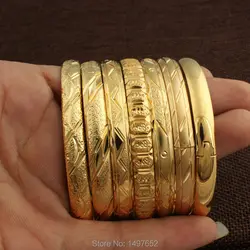 Newest Dubai Gold Bangles For Women Men18k Gold Color Wide 8MM Bracelets African/European/Ethiopia Jewelry Bangles