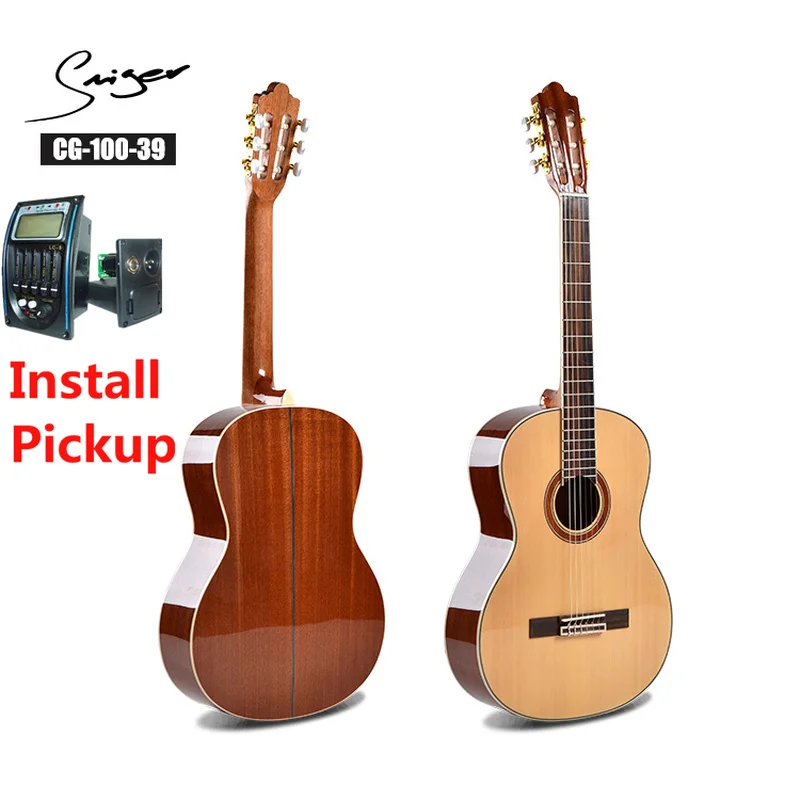 Spruce Classical Guitar Acoustic Electric Nylon String 39 Inches Guitarra 6 Strings Install Pickup Guitars Sapele Wood Color