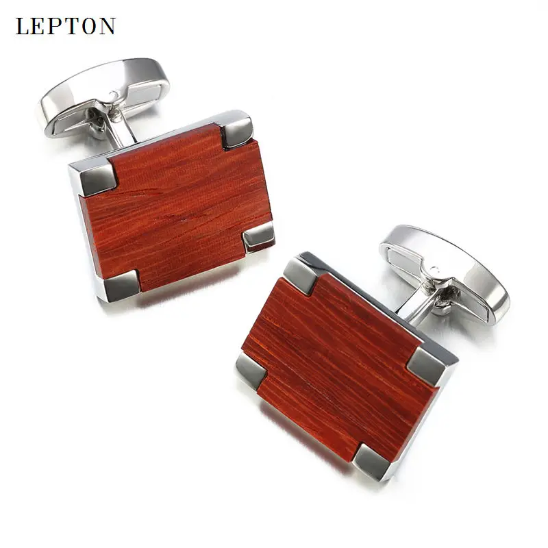 Low-key Luxury Wood Cufflinks For Mens Business High Quality Lepton Square Rosewood Cuff links Men Shirt Button Cufflink Gemelos