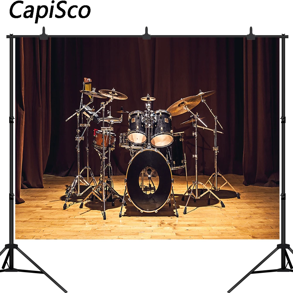 Capisco Band Concert Photography Backdrop Music Drum Set Interior Backdrops Stage Wood Floor Photo Background