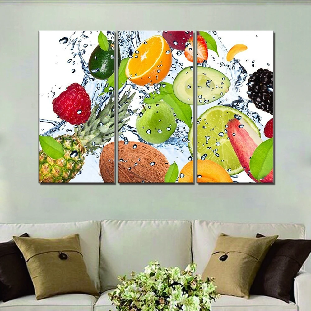 

Colorful Various Fruit With Splash Water Wall Art Canvas Painting Food Picture for Home Decor Poster Art Print Gift Dropshipping