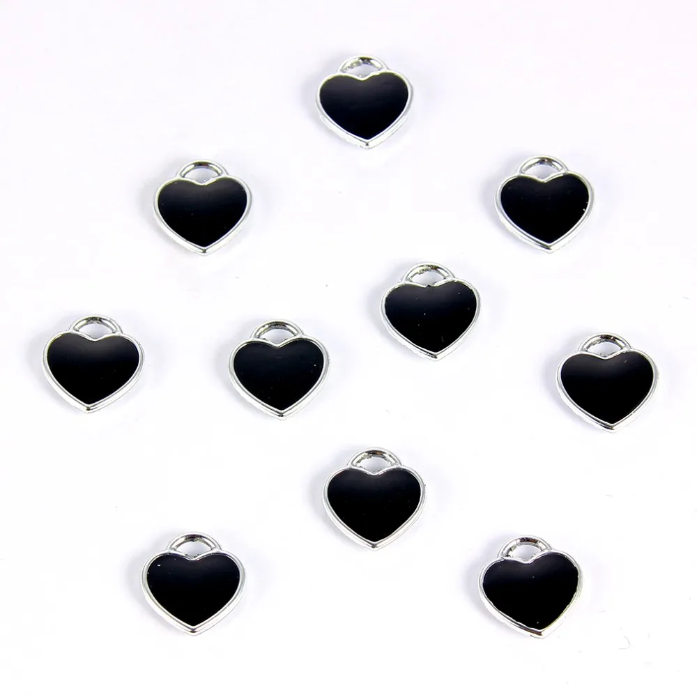 10pcs Black White Pink Red Enamel Charms Heart Charms Pendant for DIY Necklaces Bracelets Jewelry Making Heart Charm Bulk Sale