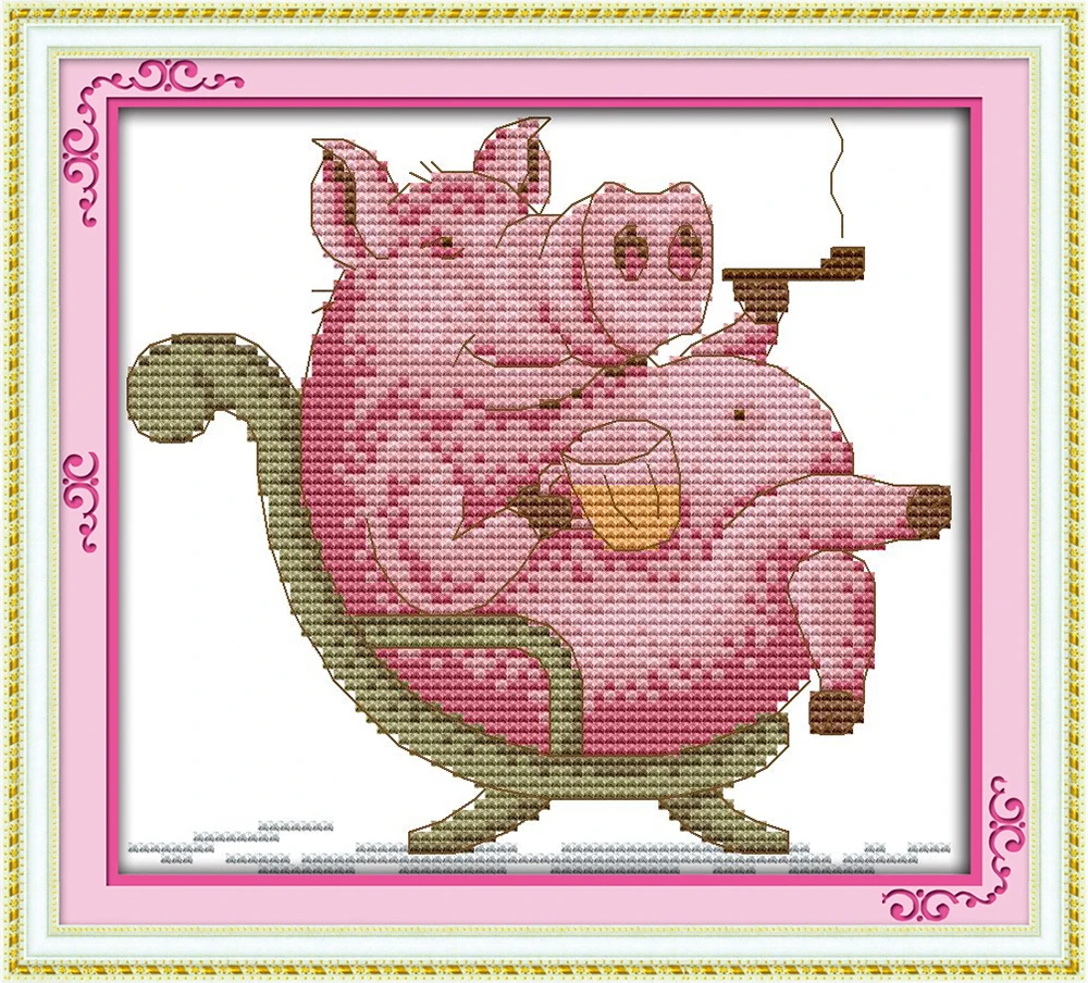 Cozy pig dad cross stitch kit aida 14ct 11ct count printed canvas stitches embroidery DIY handmade needlework
