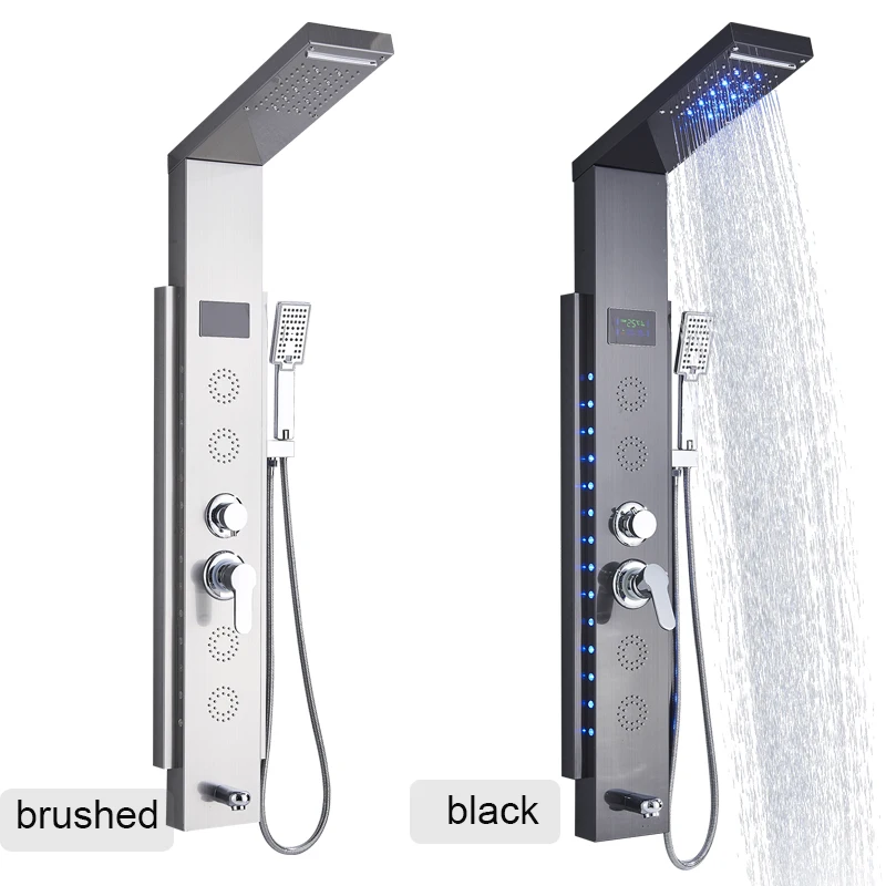 MYQualife New  Top Design Led Shower Panel 5  Function Bathroom Shower Faucet  Wall Mounting Black Cold and Hot Shower Column