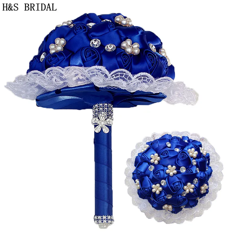 

H&S BRIDAL Royal blue lace Satin Wedding Bouquet Bridesmaid bouquet de mariage wedding flowers bridal bouquets 2020