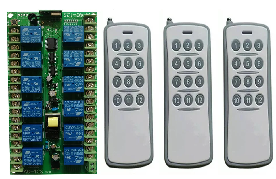 AC220V 12 CH 12CH Channel10A RF Wireless Remote Control Switch System Transmitter + Receiver/lamp/Garage Door/shutters/ window