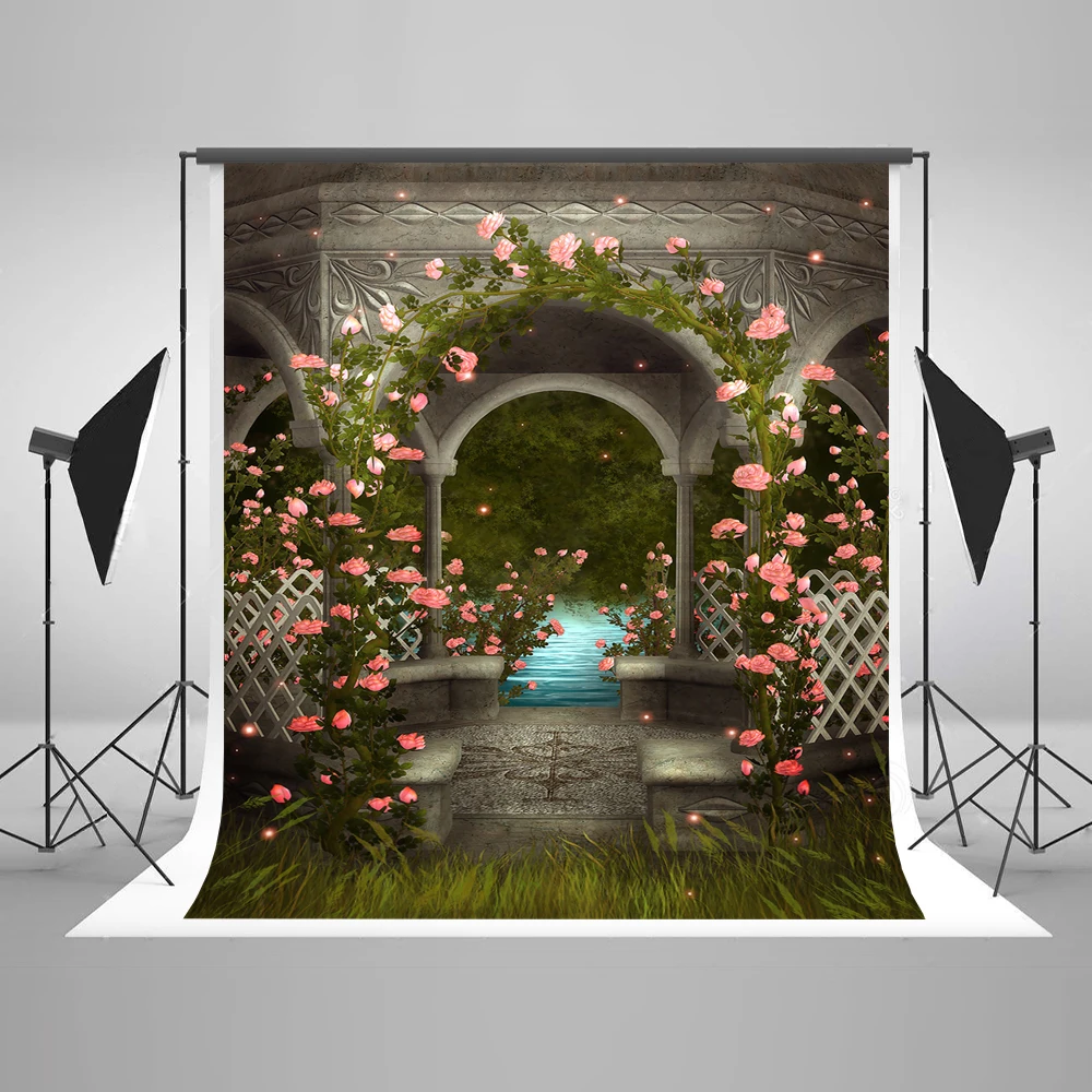 VinylBDS 10x10ft Reteo Fundo Fotografico Para Estudio Flower Arched Door Fondo Fotografico Microfiber Wedding Studio Backdrop