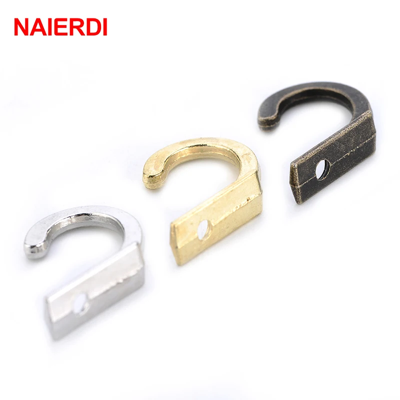 NAIERDI 30PCS Small Antique Hooks Wall Hanger Curved Buckle Horn Lock Clasp Hook For Wooden Jewelry Box Furniture Hardware