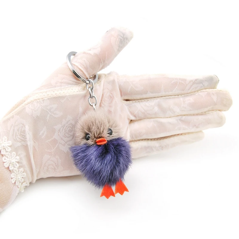 Cute Girl Fluffy Pom Pom Duck Keychain Women Mink Fur Pompom Chick Key Chain On Bag Car Trinket Female Wedding Party Toys Gift