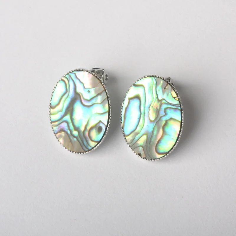 New Fashion 1 Pair Natural Abalone Shell Oval Ear Clips Earrings For Women Ladies Girls Jewelry