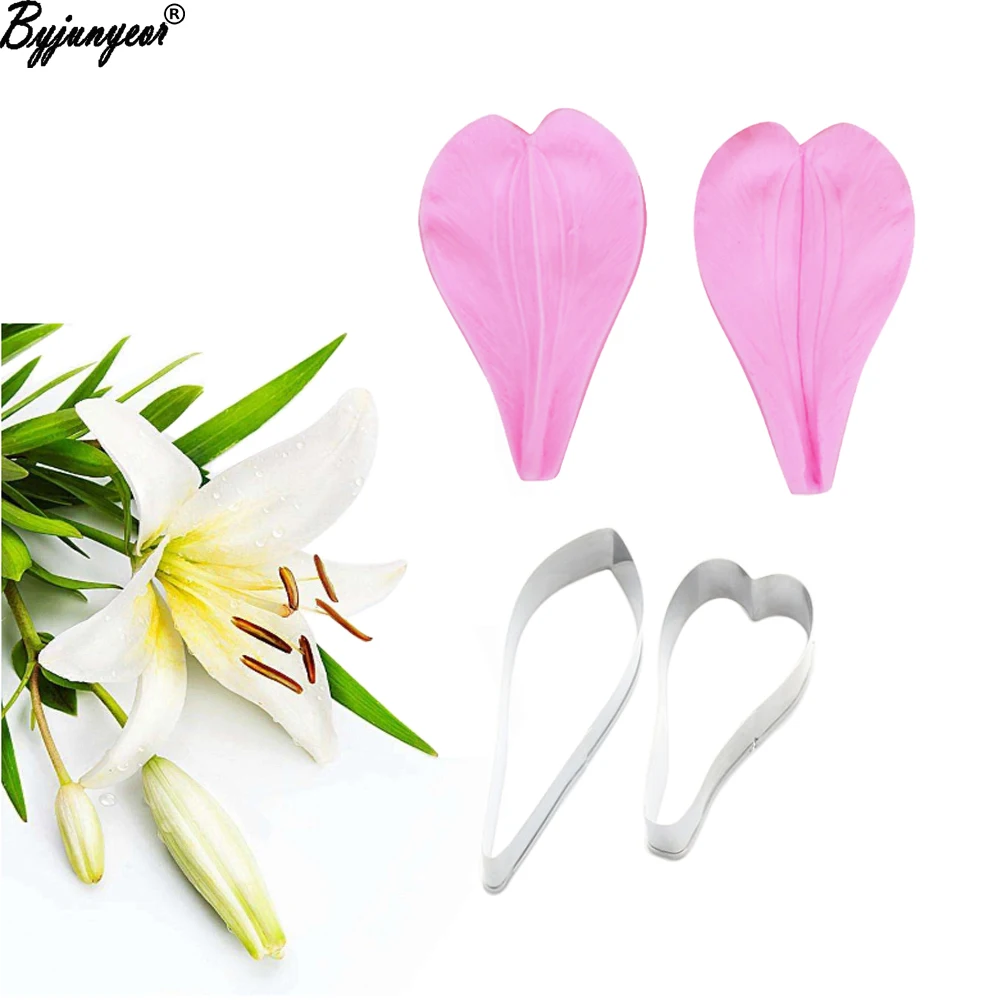 Lily Flower Veiners Silicone Molds Fondant Gumpaste Resin Clay Water Paper Cake Decorating Tools,Sugarcraft Cutters cs361