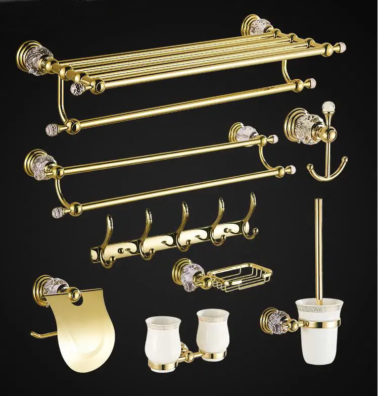 Gold brass Bathroom Accessories Bath Towel Shelf Towel Bar Paper Holder Cloth Hook