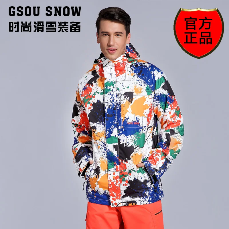 New Mens Ink Painting Ski Jacket Male Winter Outerwear Snowboarding Sports Coat Waterproof Snow Wear Anorak