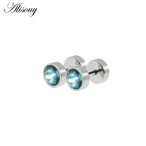 Alisouy 1pc Women Men Unisex Stud Earrings Barbell Ear Stud Pendientes Stainless Steel Crystal Zircon Anti-allergic Punk Jewelry