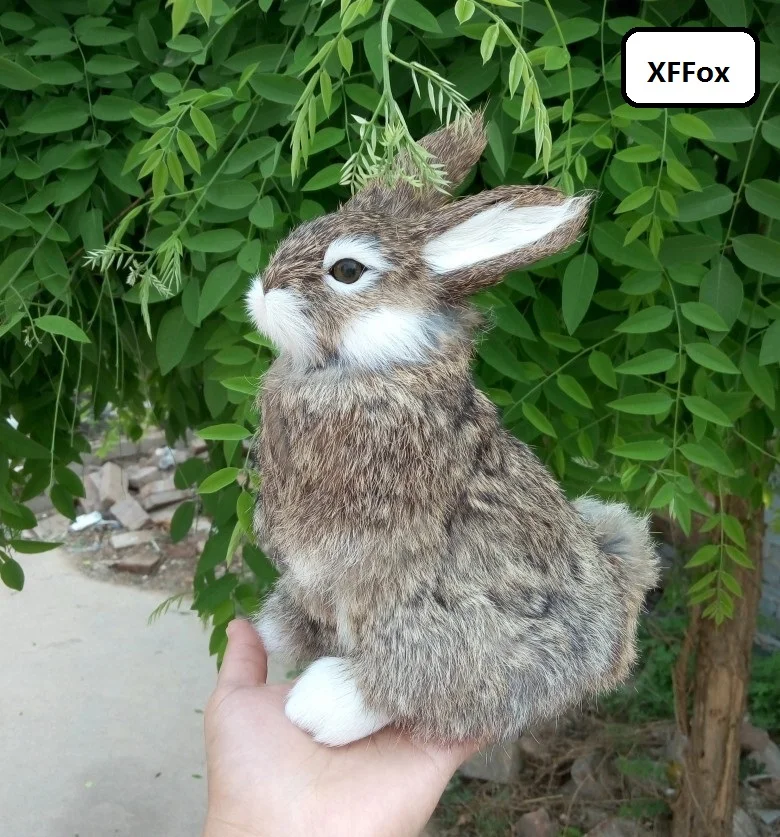 new creative real life sitting rabbit model plastic&furs khaki rabbit gift about 22x16cm xf1996