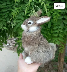 new creative real life sitting rabbit model plastic&furs khaki rabbit gift about 22x16cm xf1996