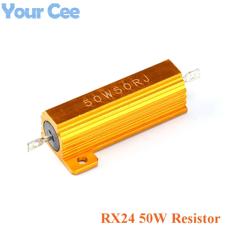 2PCS 50W Aluminum Power Metal Shell Case Wirewound Resistor 0.01R ~ 100K 1 6 8 10 20 200 500 1K 10K ohm Resistance 2.5R 1.5R