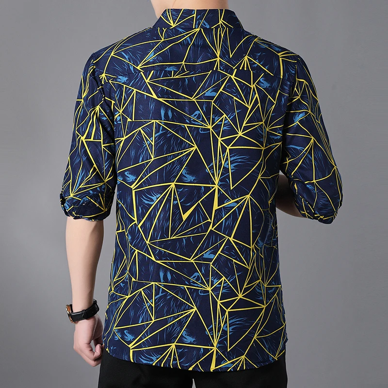 Camisa de manga larga para hombre, camisa informal con estampado geométrico, talla grande, para negocios sociales, club nocturno, 6XL, 7XL, nueva moda