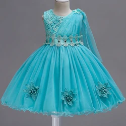 2024 Baby Girls Flower Layered Dress Kids Embroidered Appliques Wedding Princess Party Tutu Black Dresses Girls Frocks Vestido