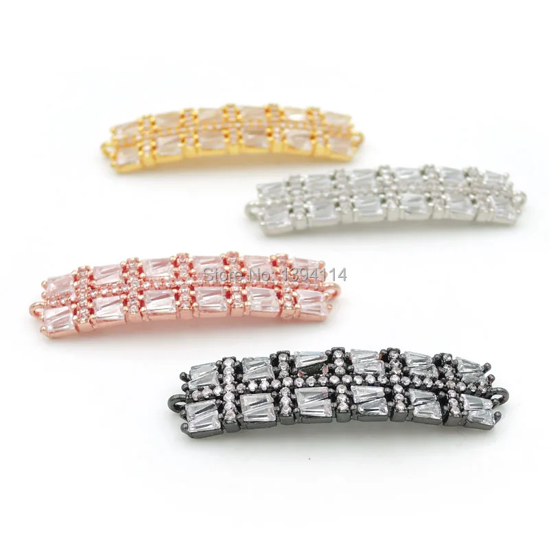 37*9*2mm Micro Pave Clear CZ Arc Bar Connector Of Grid Fit For Women As DIY Bracelets Accessory