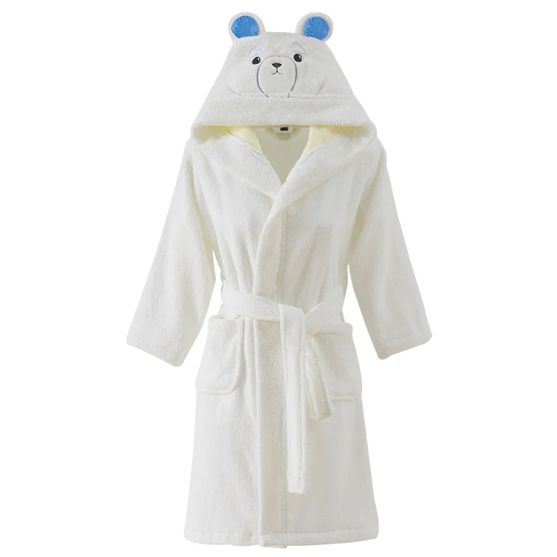 Summer Children's Bathrobe Kids Hooded 100% Cotton Towel Fleece Thick Nightwear Robes for Boys Baby Bathrobe Spring Autumn