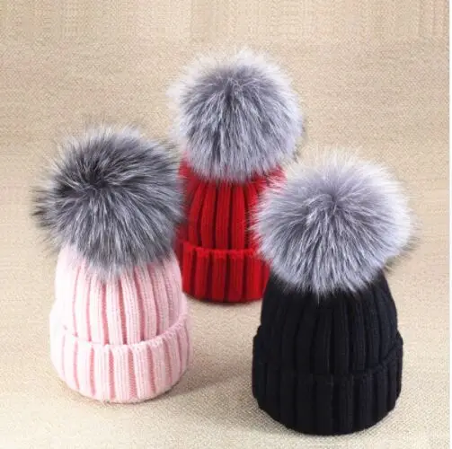 

Detachable Real Silver Fox Fur Pom poms Ball Winter Warm Knitted Hat Wool Knit Beanies cap Bobble Fur Ball Skullies Women