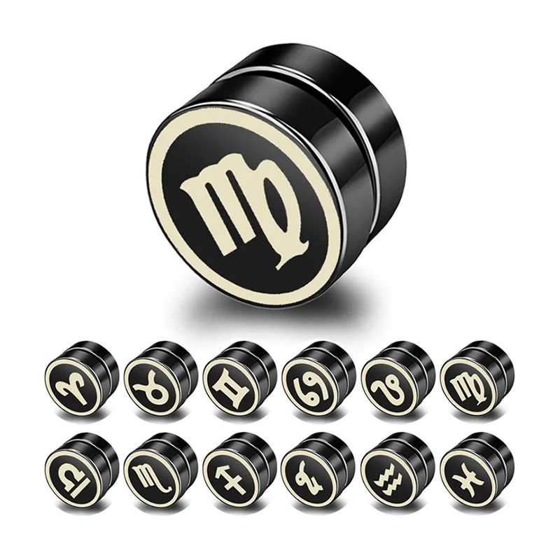 1piece Stainless Steel Jewelry Strong Magnet Magnetic Health Care Ear Stud Non Piercing Earrings 12 Constellation Punk Mens Gift