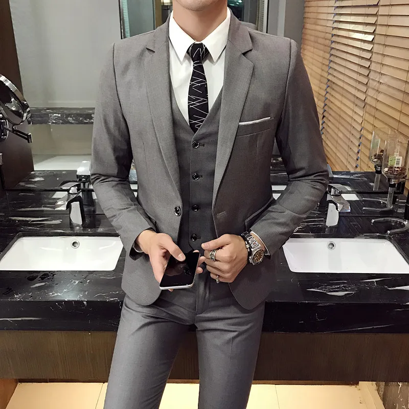 

3 Piece Mens Suits Custom Blazer Terno Fashion Wedding Groomsmen Suit Jacket Coat Trousers Waistcoat Slim Fit Suits For Men