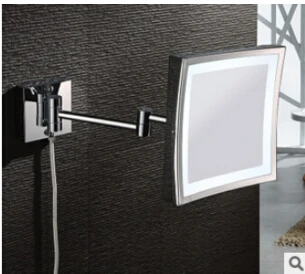 

Bathroom Chrome Wall Mounted 8 inch Brass one face 3X Square Bath Led Mirror Folding Makeup Mirror Cosmetic Mirror Lady Gift