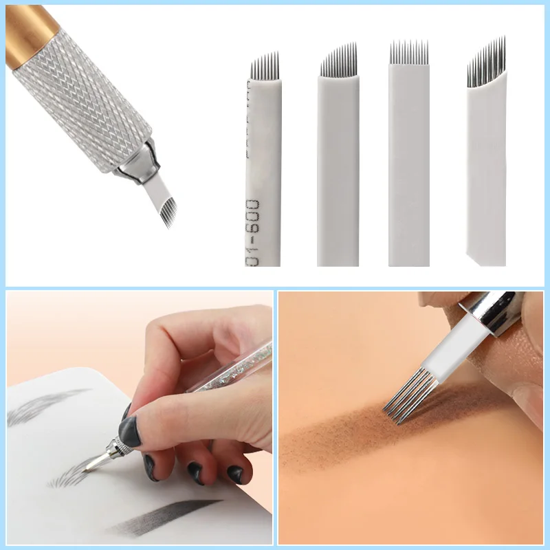 50 Stuks 0.25mm Microblading Blades Tattoo Naalden 7 9 12 14 16 18 21 Pin Voor Semi Permanente make-up Handmatige Pen 3D Wenkbrauw Lippen