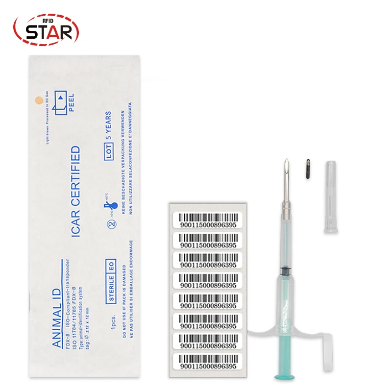 1pc 2.12*12 mm NFC Animal Microchip Syringe 13.56MHz ISO14443A Disposable rfid pet syringe, microchips for pet animal