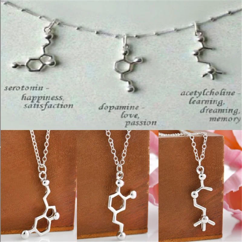 DNA Serotonin Dopamine Acetylcholine Biochemistry Molecule Pendant Necklace Women Girls Doctor Jewelry Accessories Gifts
