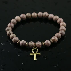 Men Wood Beads Bracelets Natural Violets Wood Egyptian Ankh Cross Bead Bracelet Wooden Women Girls Egypt Hieroglyphs,Crux Ansata