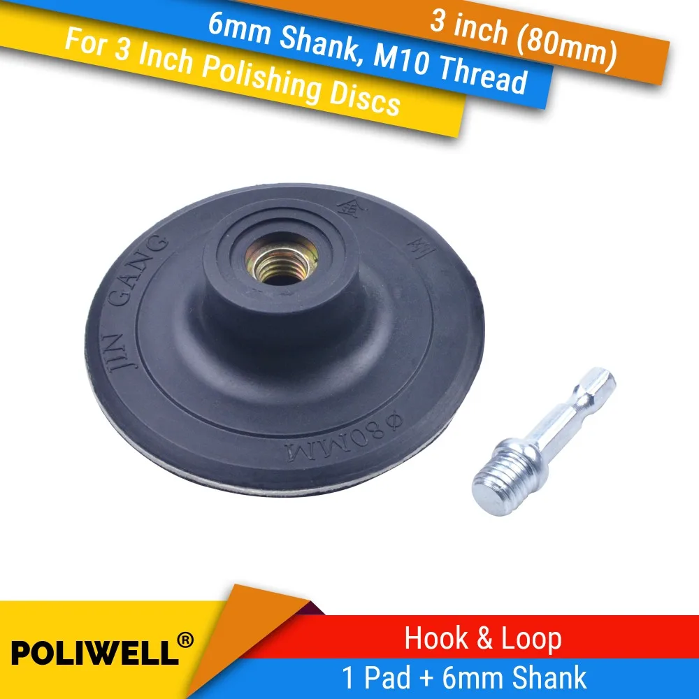 3 Inch(80mm) M10 Thread Back-up Sanding Pad + 6mm Shank For 3
