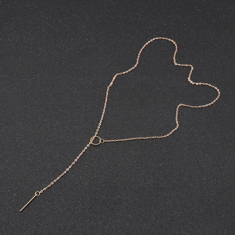 Aihua Minimalistische Halskette mit rundem Stab-Anhänger für Frauen, Schlüsselbein-Halskette, lange Kette, Modeschmuck, Statement-Geschenke für Mädchen – Detail 11