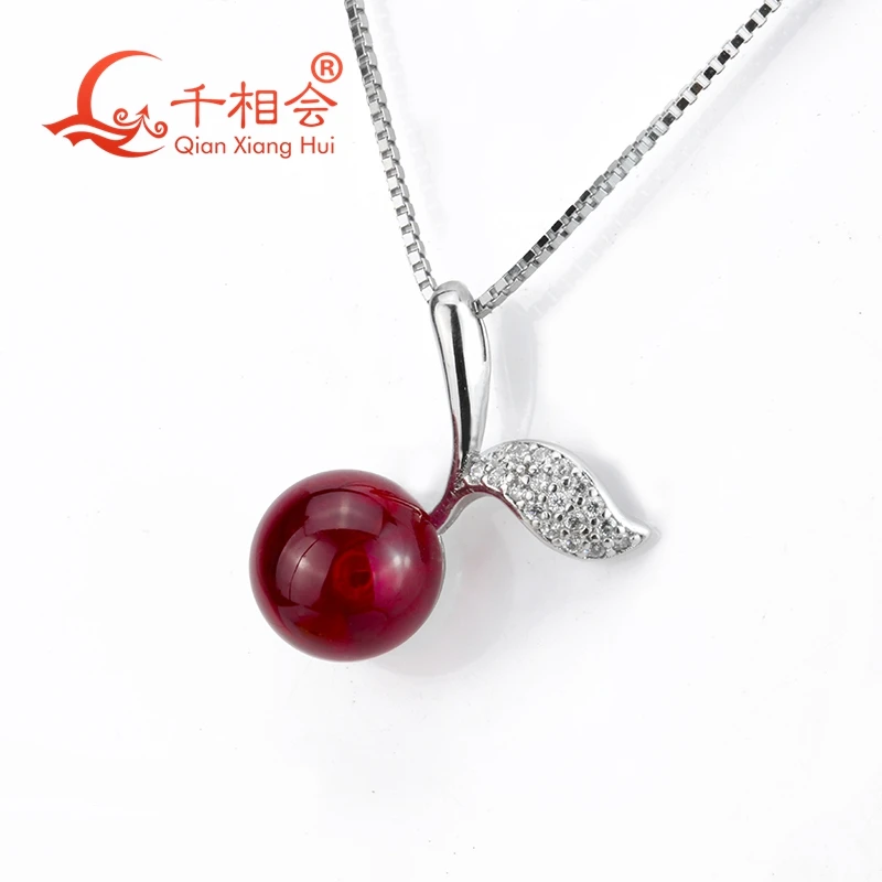 9mm fashion cherry pendant with artificial red ruby  ball shape 925 sliver chain necklace for jewelry gift