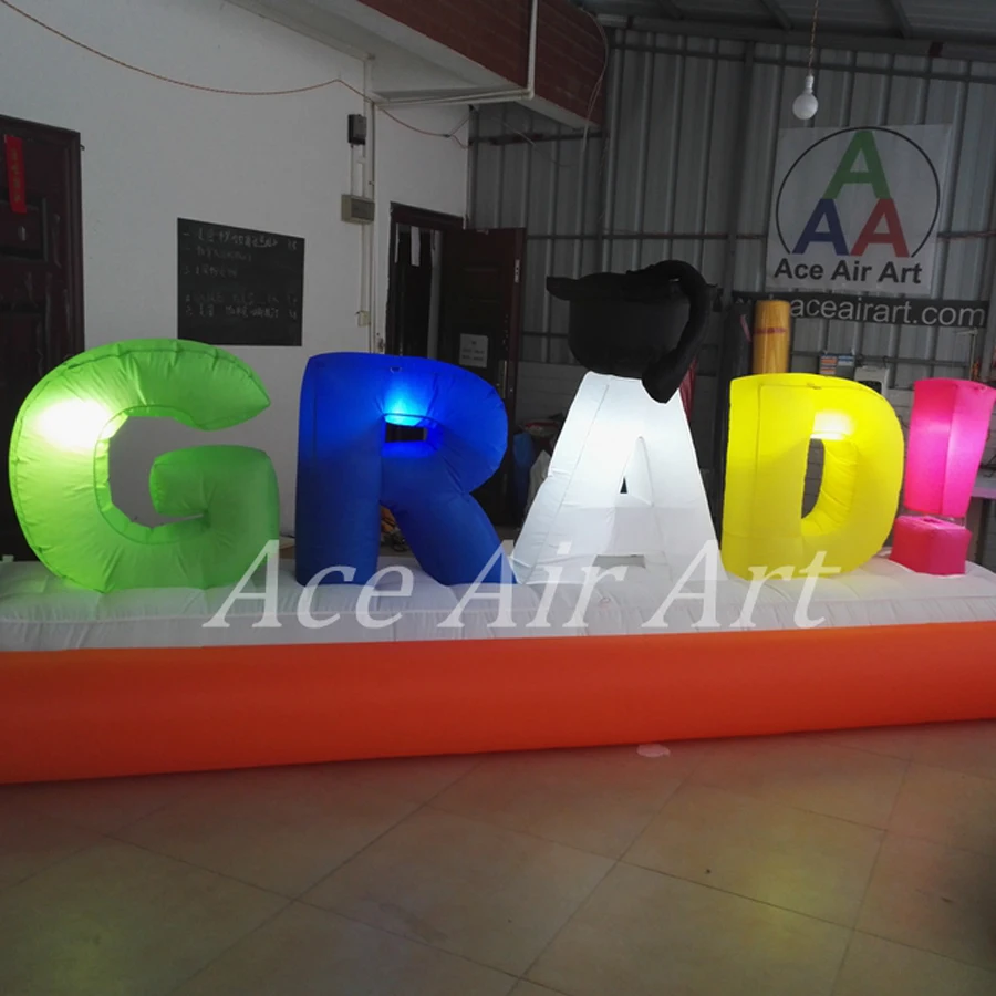 Customized Ground Decoration Glowing Alphabet Inflatable Words With Base and Pencil of Grad for School Opening