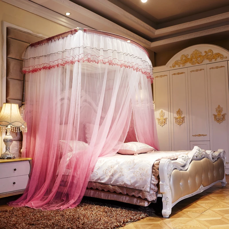 summer 2022 Type U guide rail retractable mosquito net 1.8 M account home 1.5 m floor court t 3 doors curtains on the bed