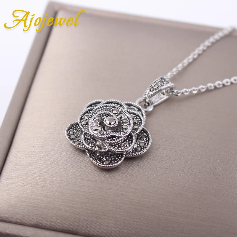 Ajojewel Vintage Necklace Women Black Rhinestone Flower Pendants & Necklaces Original Jewelry Wholesale