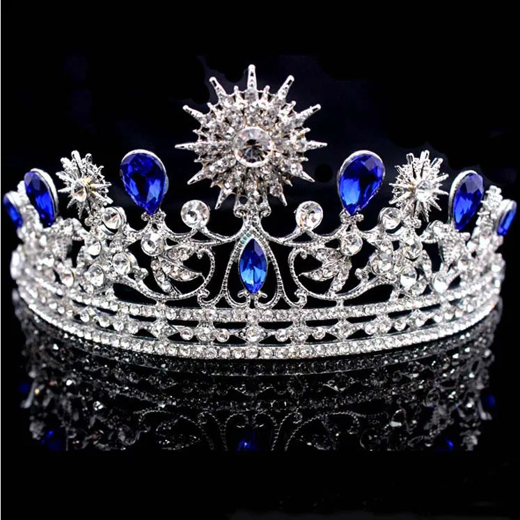 Tiara de boda corona reina mujer nupcial plata piedra azul accesorios para el cabello tocado joyería para el cabello accesorios de novia diadema