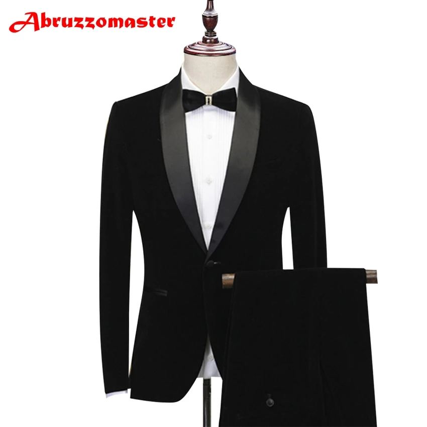 

Velvet Man Suit Velvet Groom Tuxedos Shawl Lapel Groomsman Suit Custom Made Wedding Suit Tailor Suit Blazer (Jacket+pants)