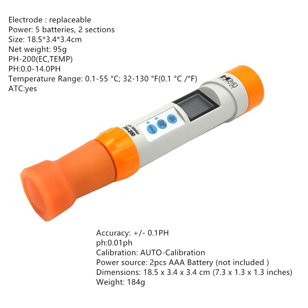 HM PH-200 Pocket Pen Type Portable Digital PH Tester Meter for Aquarium Pool Water Laboratory With Automatic Calibration