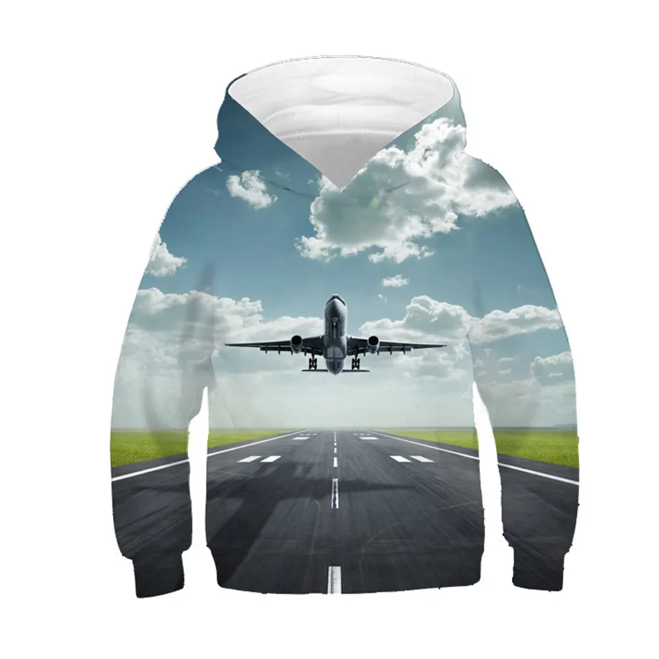 2022 Boys/Girls Fashion Hoodies Taking Off AirPlane Graphic Printed Children 3d Sweatshirts Kids Blue Sky Pullovers Clothes Tops