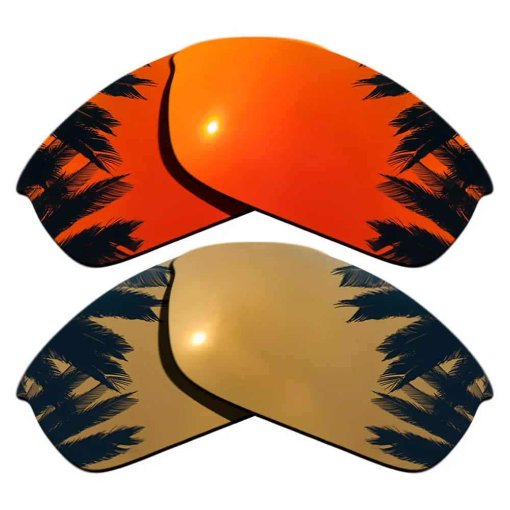 (Bronze Gold Mirrored+Orange Red Mirrored Coating)2-Pairs Polarized Replacement Lenses for Flak Jacket 100% UVA & UVB Protection