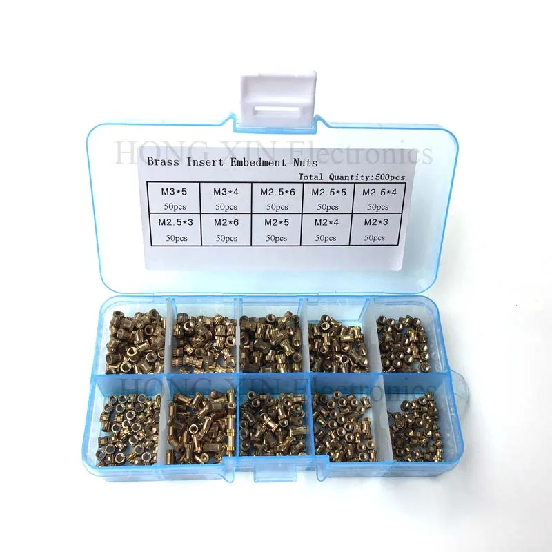 500Pcs/set Insert Embedment Nuts Injection Molding Nut Brass Insert Knurled Nuts Knurling Tool Embedded Parts Fastener