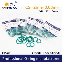 10PCS/lot Green FKM Fluorine Rubber O-rings Seals CS2mm OD15/16/17/18/19/20mm O Rings Seal Gasket Rings Fuel fkm Washer